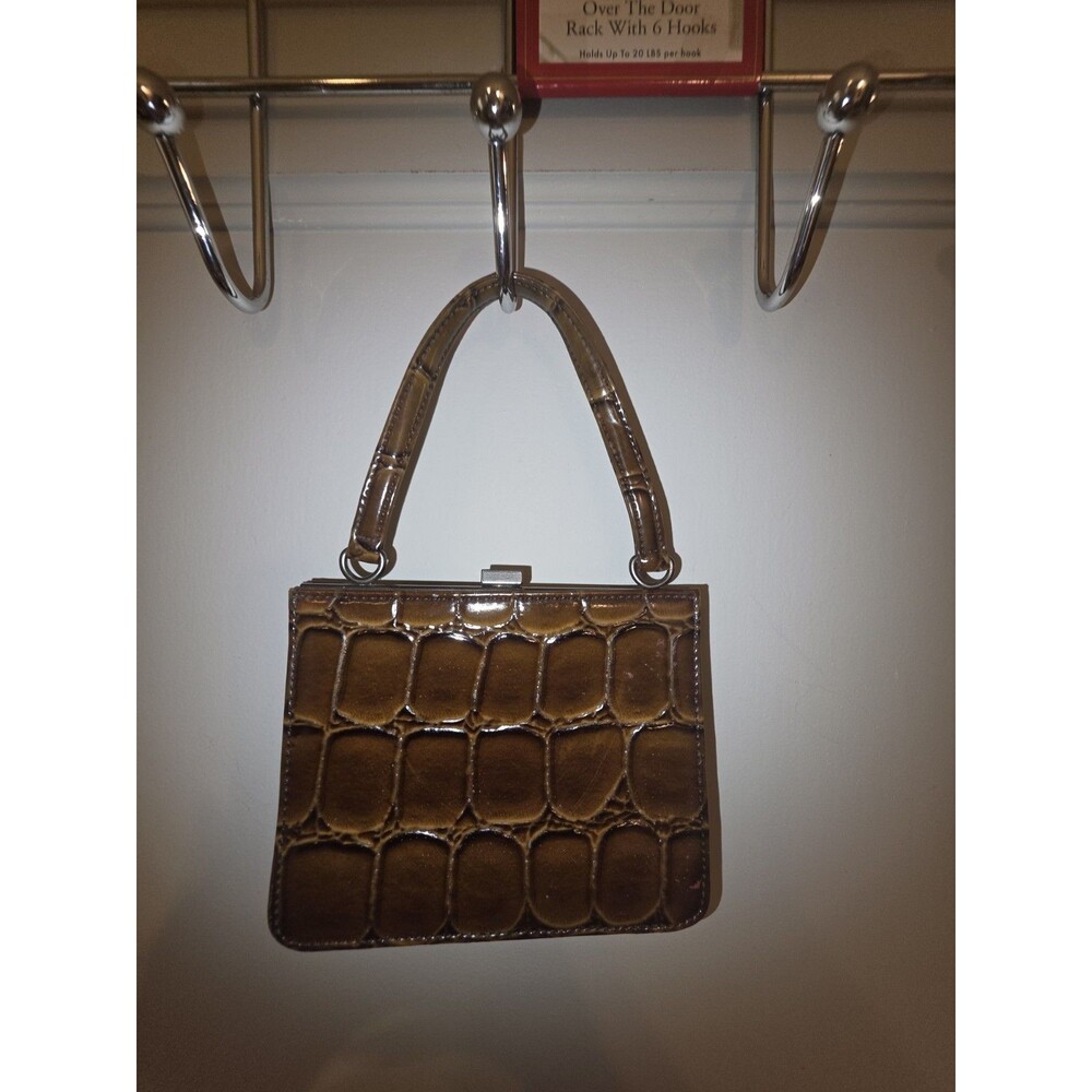 Vintage Esprit Brown Patent Croc-Embossed Mini handbag Y2K